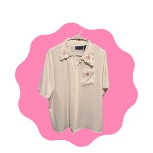 Karen Scott Cream Blouse with Floral Embroidery